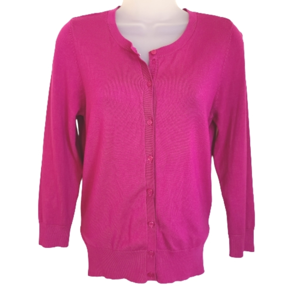Halogen Size Sm Barbie Pink Button Up Cardigan 3/4 Sleeve
